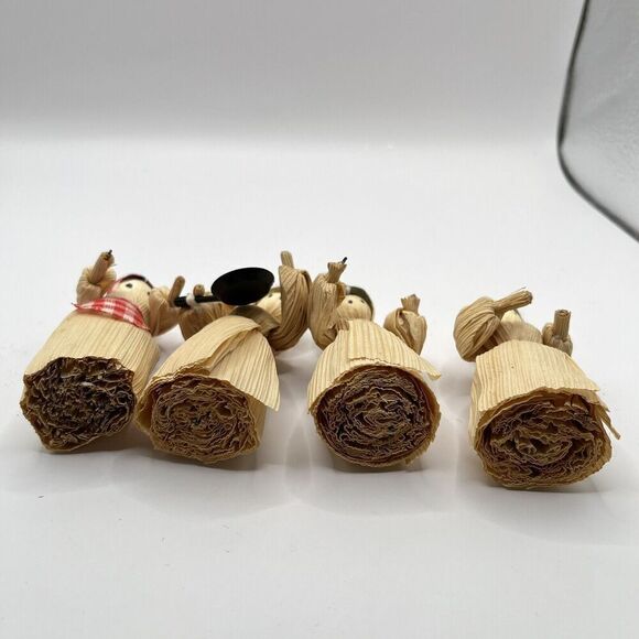 Vintage Cornhusk Doll Lot Of 4 Cast Iron Bonnet 3” - Picture 4 of 7